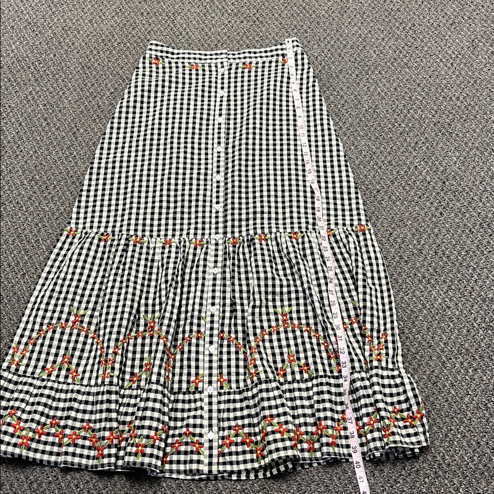 NATURAL LIFE Skirt Gingham Tiered Maxi Skirt Black White Embroidered Size M - Picture 10 of 13